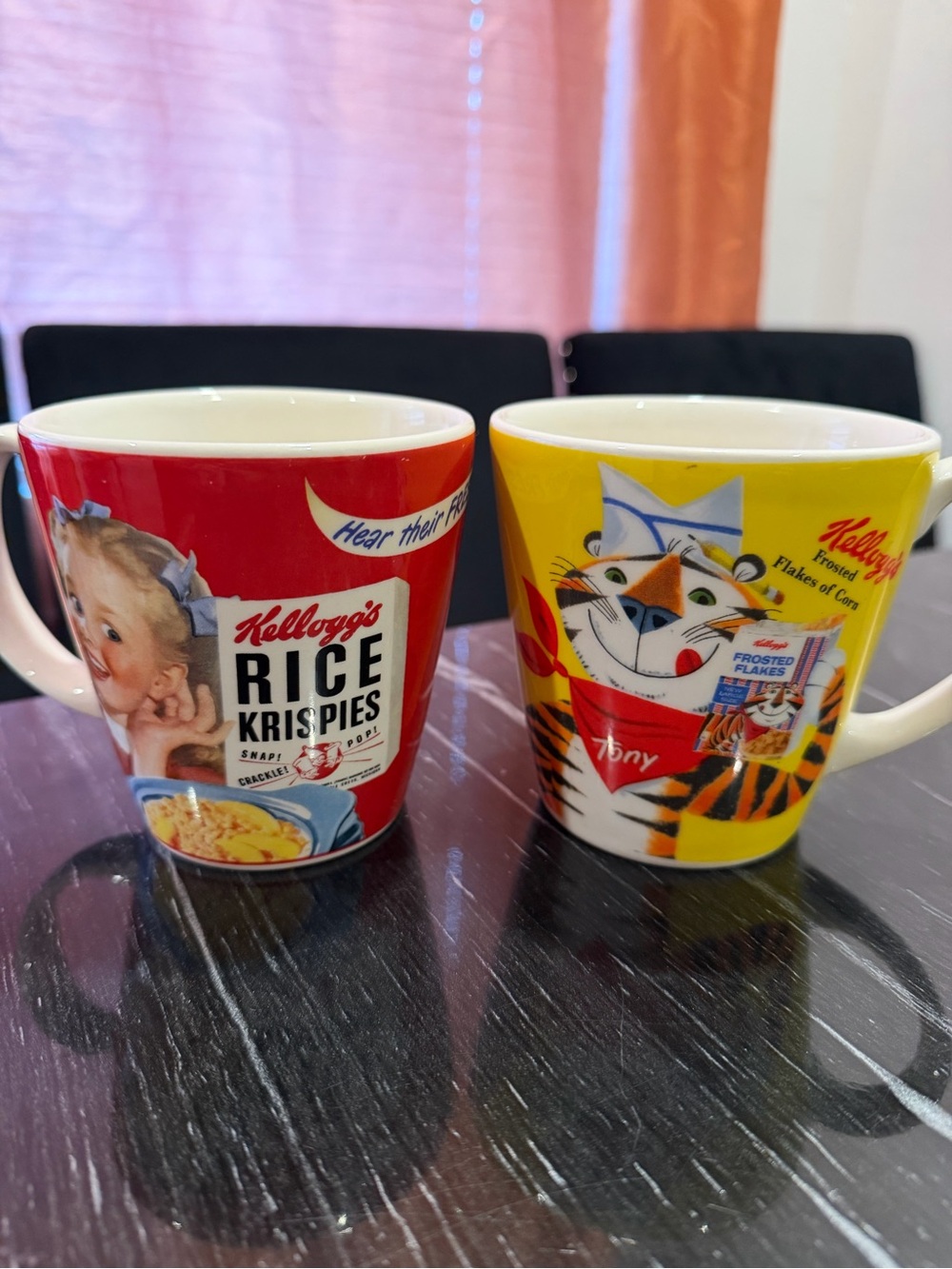 Vintage Kellogg's Red Rice Krispies & Yellow Frosted Flakes Cartoon Mugs
